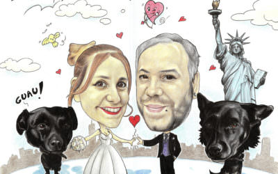 Caricatura personalizada novios y perros